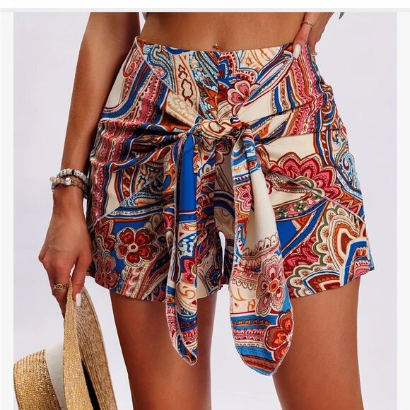 High Waist Tie-Front Shorts - Picture 1 of 4